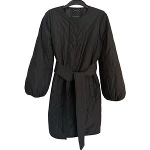 Banana Republic Black Water-Resistant Quilted Pattern Mid-Length Full Zip Coat